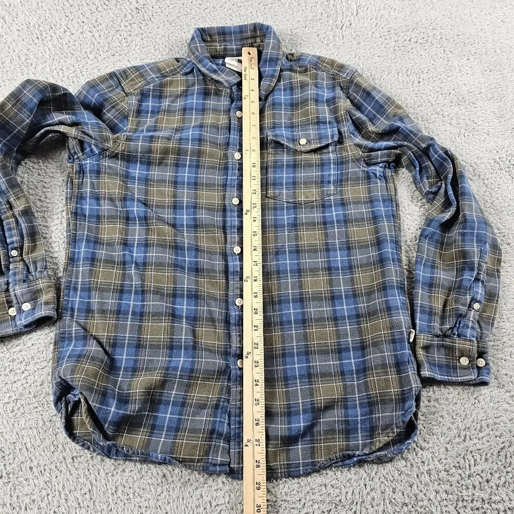 North Face Shirt Mens Medium Blue Flannel Tartan Shacket Camp Hike Gorp Heavy